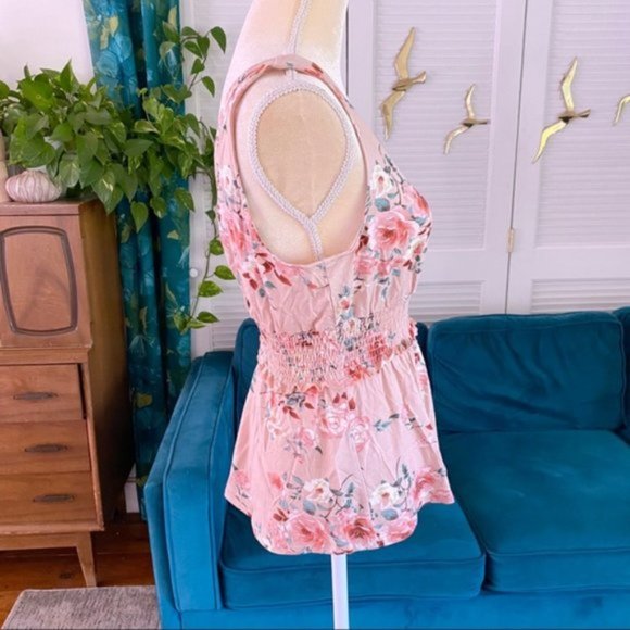 Entro | Ellie Floral Print Surplice Sleeveless Smocked Top Ruffle Cottage Small - Picture 8 of 14